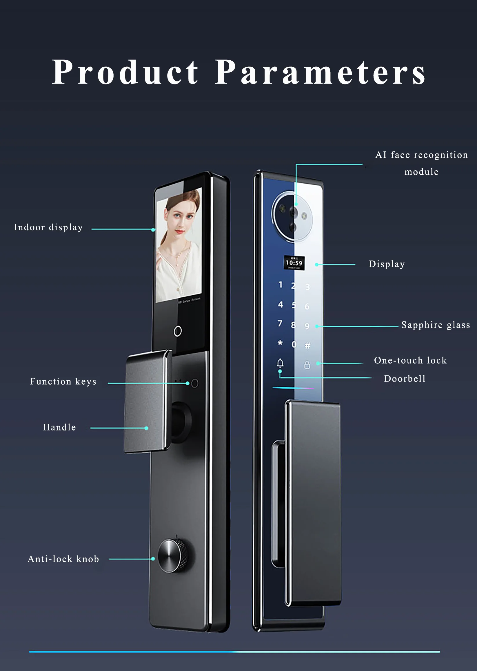 High end palm vein recognition steel electric gate smart front door lock