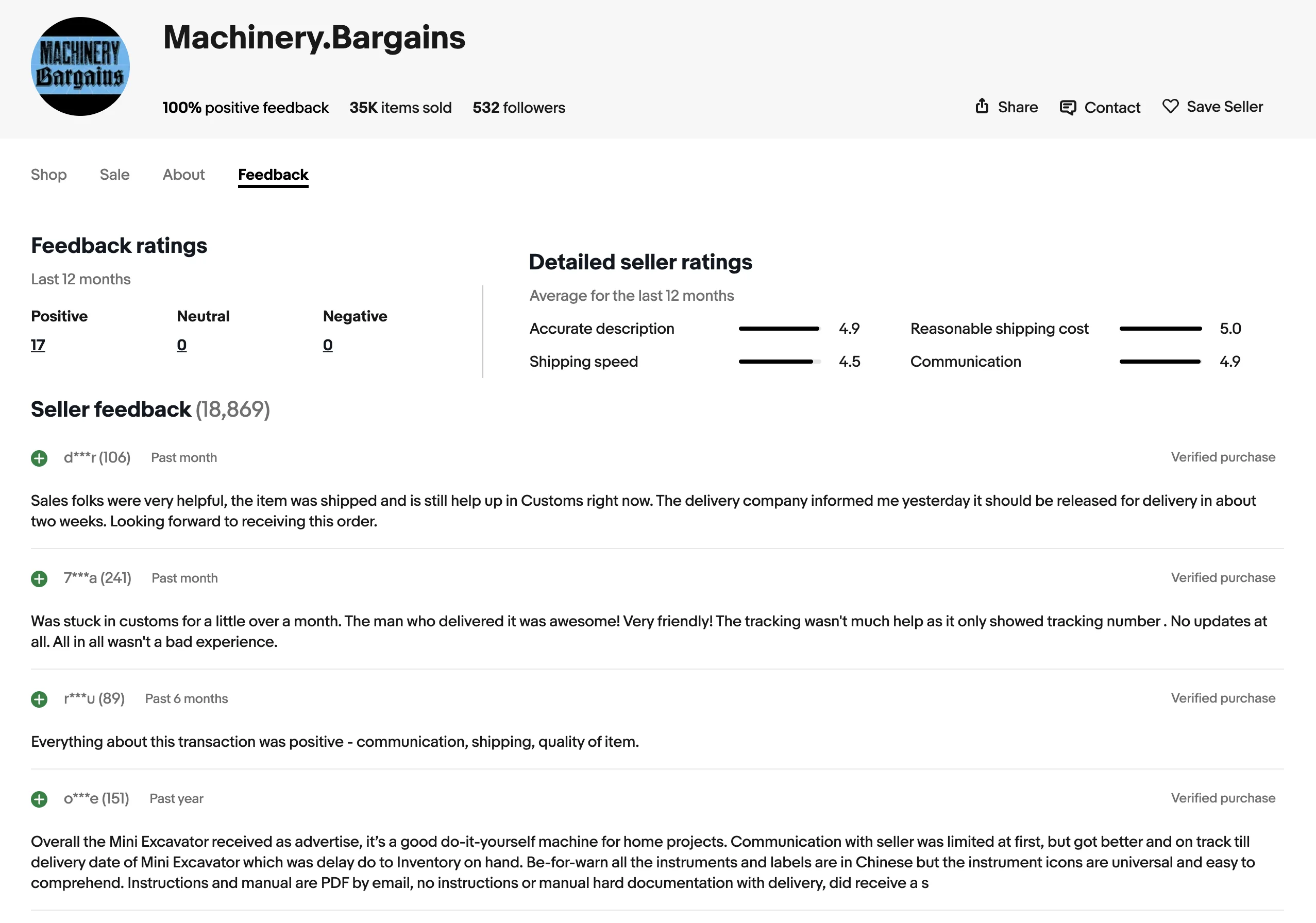 Machinery Bargains Feedback