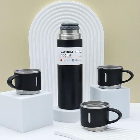 VACUUM FLASK Set - مجموعة ترمس لحفظ المشروبات الساخنة بـ 3 أكواب سعة 500 م