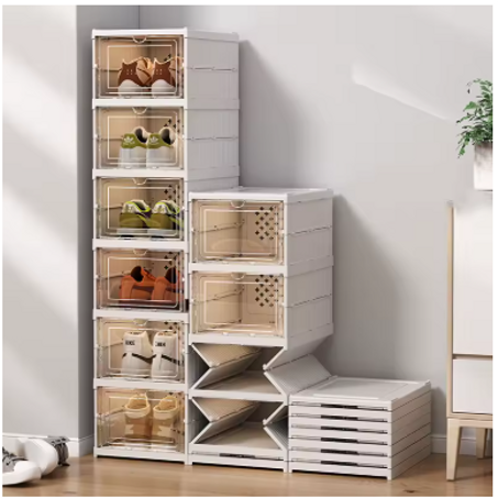 صندوق تخزين أحذية بلاستيكي قابل للطي بسعة كبيرة