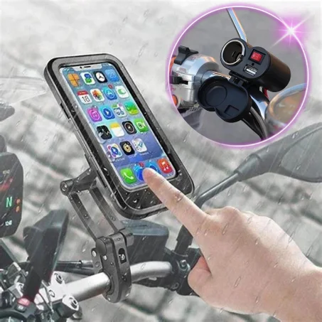 شاحن الهاتف + حامل الهاتف للدراجات النارية