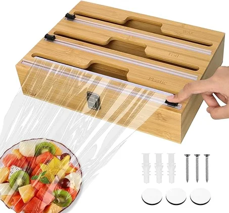 منظم لف الخيزران مع قطاعة وملصقات+ سولوفان والومنيوم فااابور