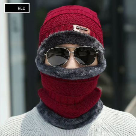 قبعة وشاح شتوية من الصوف الدافئ ( للرجال و النساء )