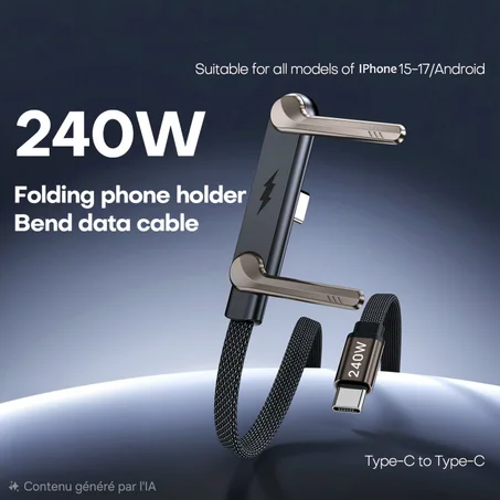 Câble de charge rapide pliage avec support 240w