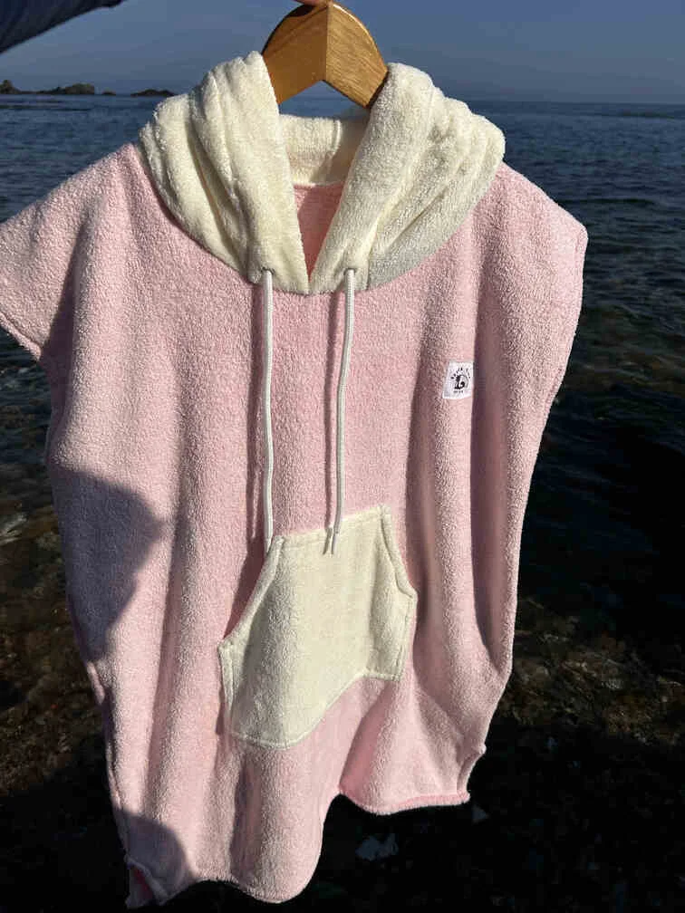 Poncho de plage et piscine (Bleu ET Rose )