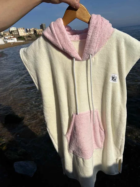 Poncho de plage et piscine (Bleu ET Rose )