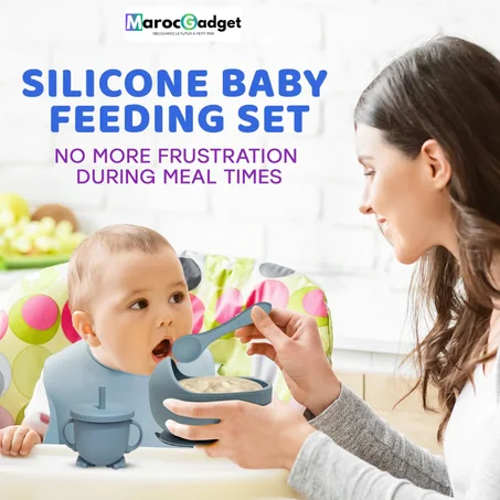 Set Repas Bébé 8 en 1 en Silicone Ultra Sécurisé