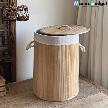 Panier à Linge  En Bambou Naturel Pliable.