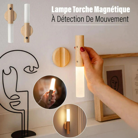 Lampe Murale En Bois Multi-fonction Rechargeable Usb Avec Détecteur De Mouvement
