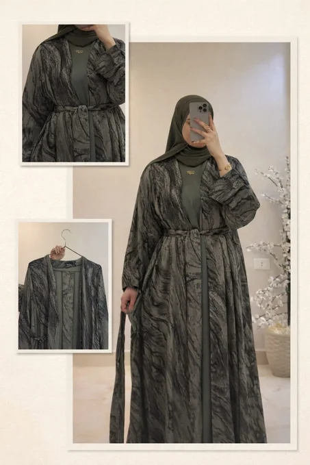 ✨ Abaya en crêpe – 3 pièces