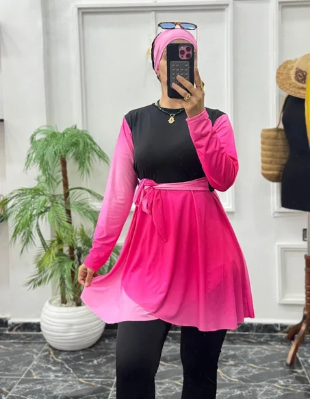 بوركيني 3 قطع بتدرجات لونية ساحرة 🩱✨