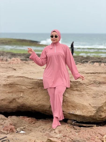 🏖️ بوركيني طويل 4 قطع للمحجبات – راحة، أناقة واحتشام كامل
