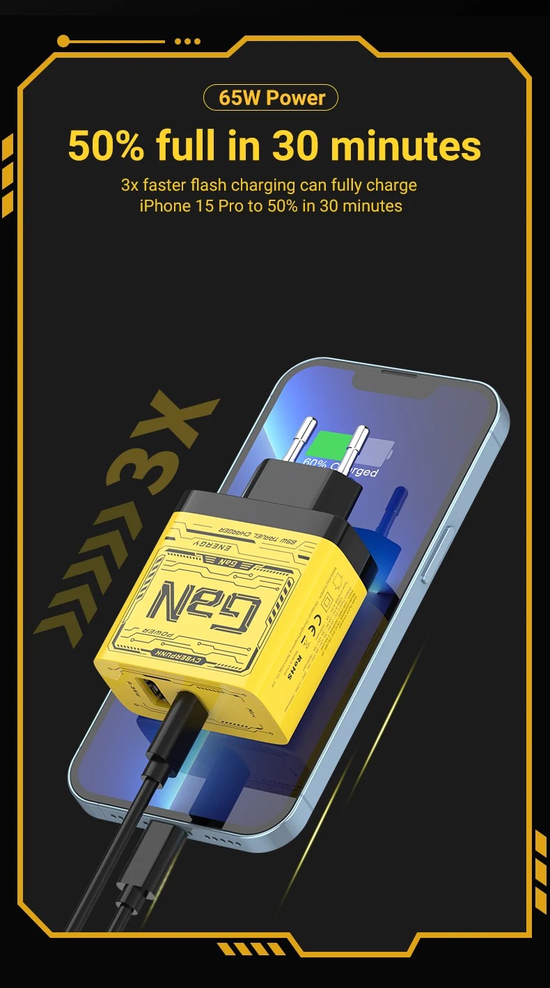 • شاحن USB-C بقوة 120 واط - شاحن سريع GaN مع تقنية PD