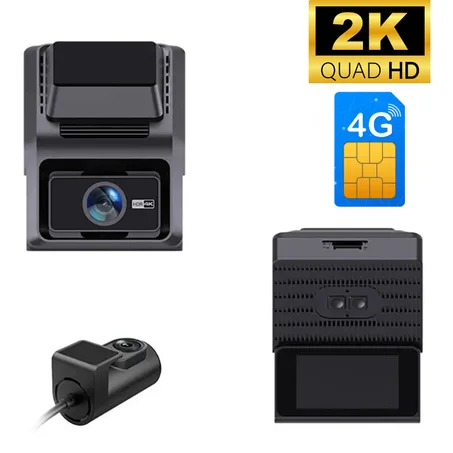 كاميرا سيارة 4G بدقة (2560×1440) 2K مراقبة مباشرة من الهاتف GPS تتبع المسار رؤية ليلية ذكية مستشعر صدمات وتسجيل مستمر ليل ونهار 24/24