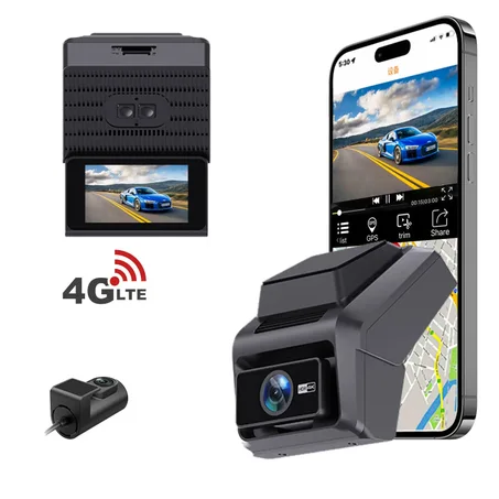 كاميرا سيارة 4G بدقة (2560×1440) 2K مراقبة مباشرة من الهاتف GPS تتبع المسار رؤية ليلية ذكية مستشعر صدمات وتسجيل مستمر ليل ونهار 24/24