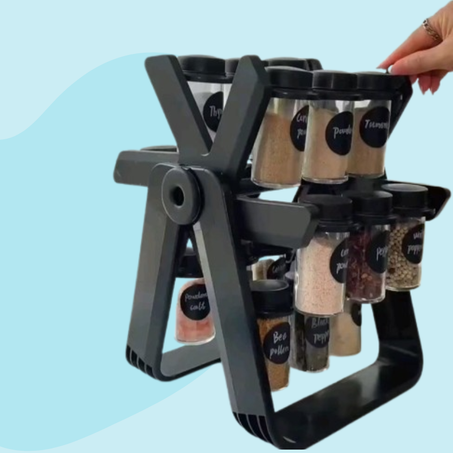 منظم التوابل الدوار + (18 زجاجة)