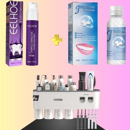 باكج تبييض الأسنان الأرجواني وإصلاحها مع منظم لفرشاة الأسنان الذكي