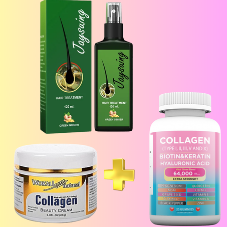 باكج سيروم نمو الشعر + علكة وكريم الكولاجين لتعزيز صحة البشرة والشعر والمفاصل