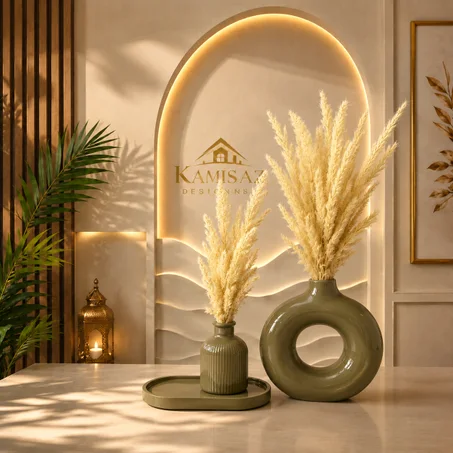طقم ديكور فازة سيراميك مودرن (لون الزيتي)