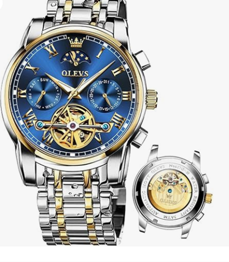 اوليفز ساعات ميكانيكية اوتوماتيكية للرجال ذاتية اللف ومقاومة للماء من الستانلس ستيل، ساعات معصم فاخرة باهظة الثمن، سوار قابل للتعديل (اداة هدايا)