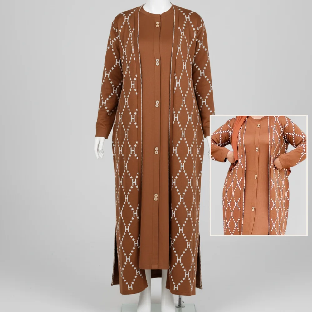 Ensemble 2 Pièces Robe Longue Chic Motif Raffiné