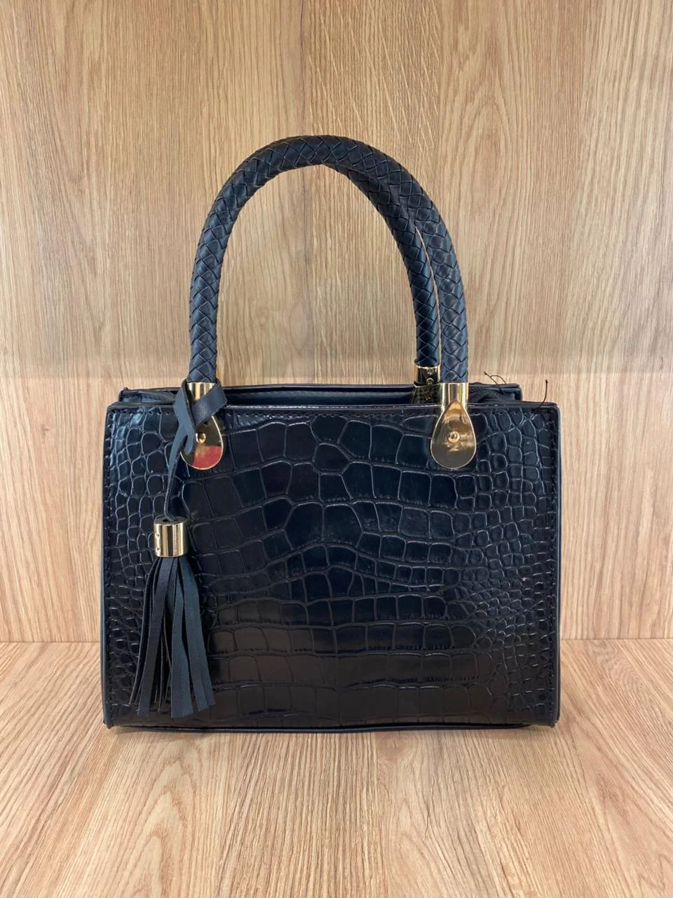 Croc Texture Top Handle Bag