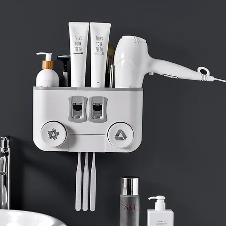 حامل و منظم أغراض الحمام و موزع معجون أسنان