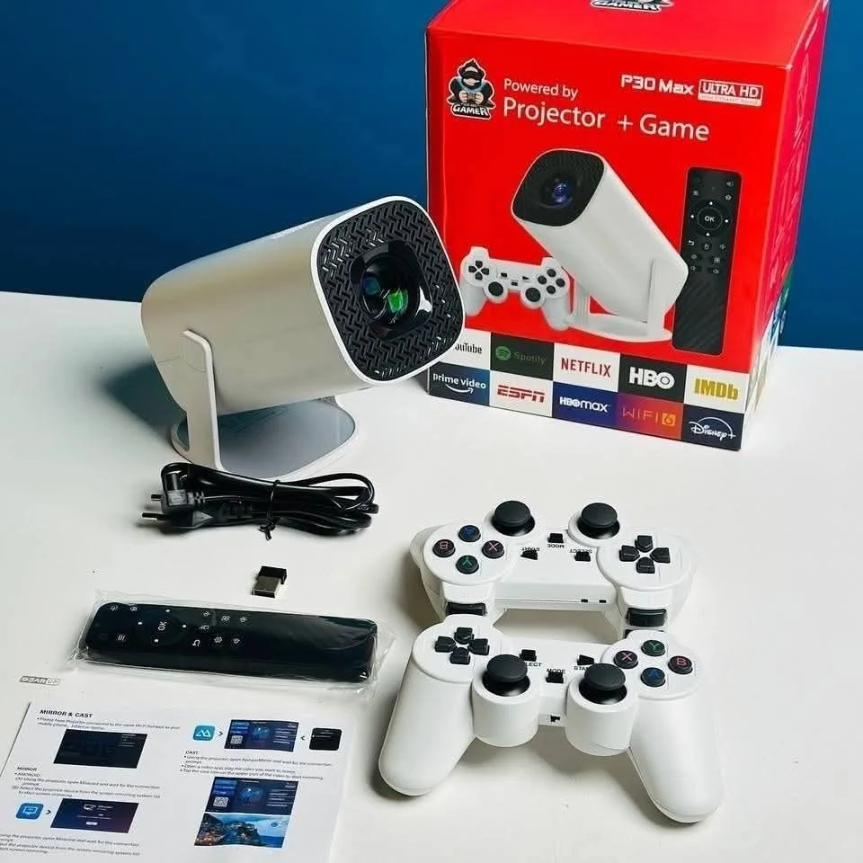 3D HD Game Projector Console – Built-in Retro Games with Wireless Controllers