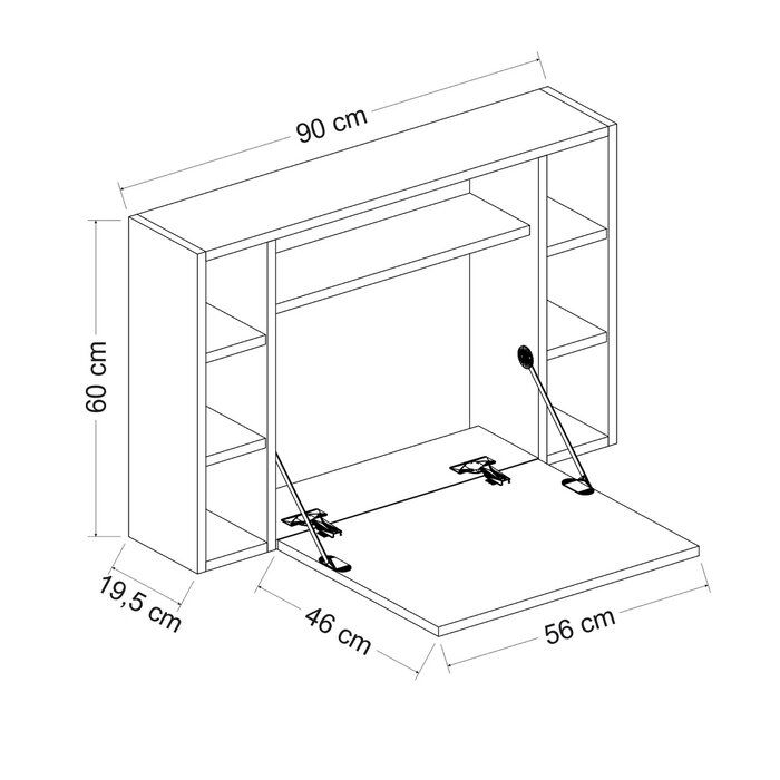 مكتب يثبت على الحائط للعمل من المنزل من برينز، قابل للطي مع سبورة أمامية