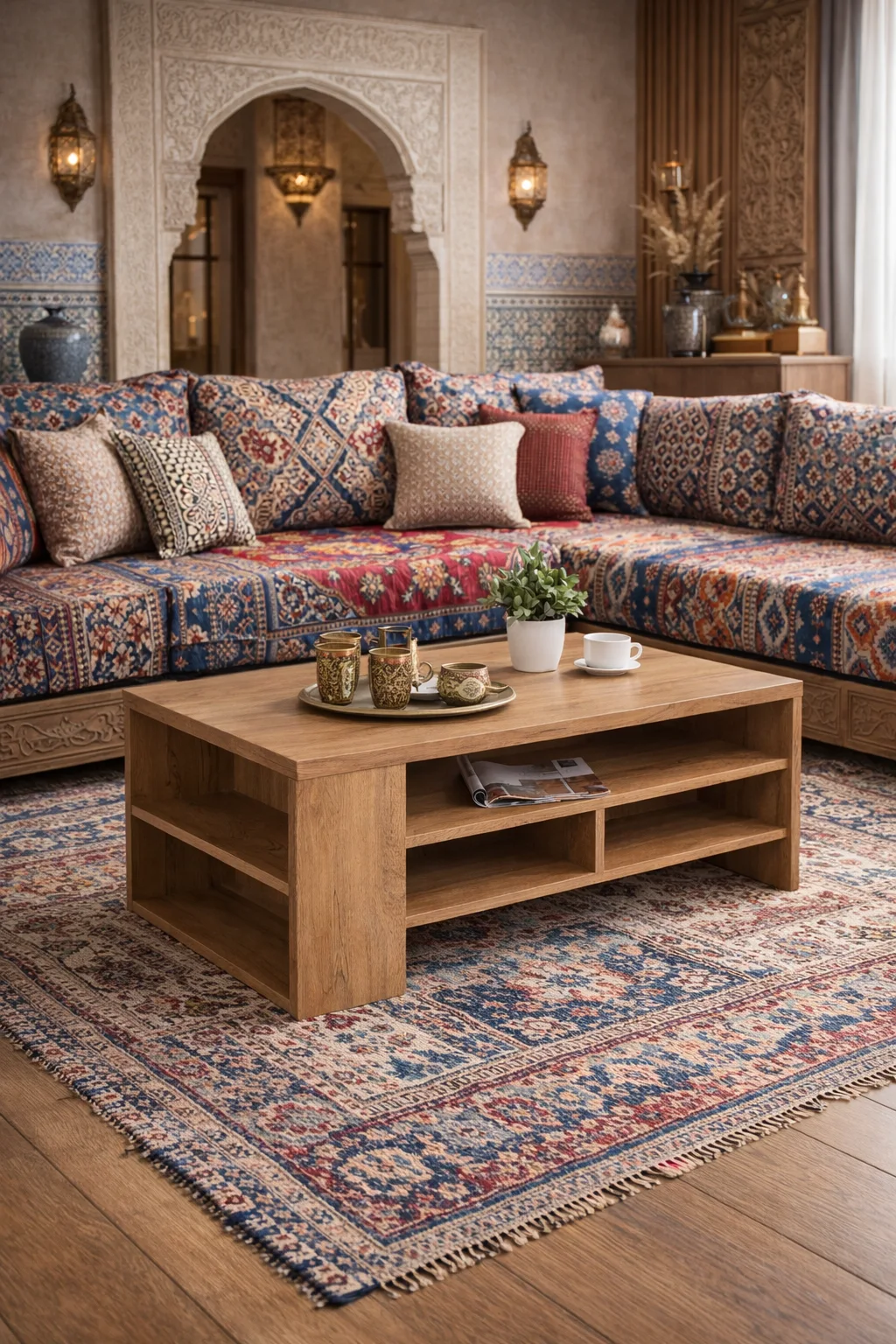 طاولة مودرن بتصميم عملي ورفوف تخزين