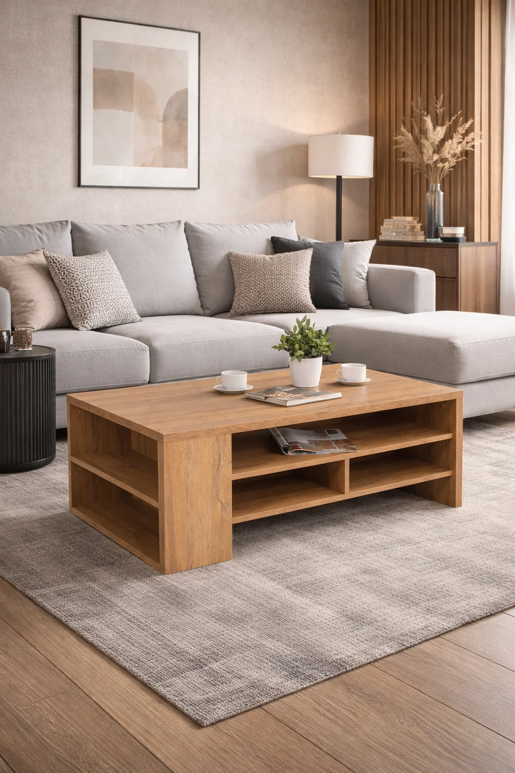 طاولة مودرن بتصميم عملي ورفوف تخزين