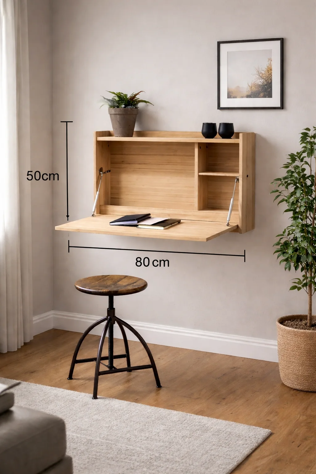 مكتب يثبت على الحائط للعمل من المنزل ، قابل للطي مع سبورة أمامية