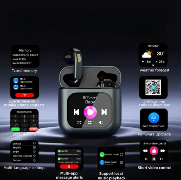 سماعات الأذن الذكية بشاشة لمس LCD لنظام الأندرويد مع إلغاء الضوضاء - EchoTouch™