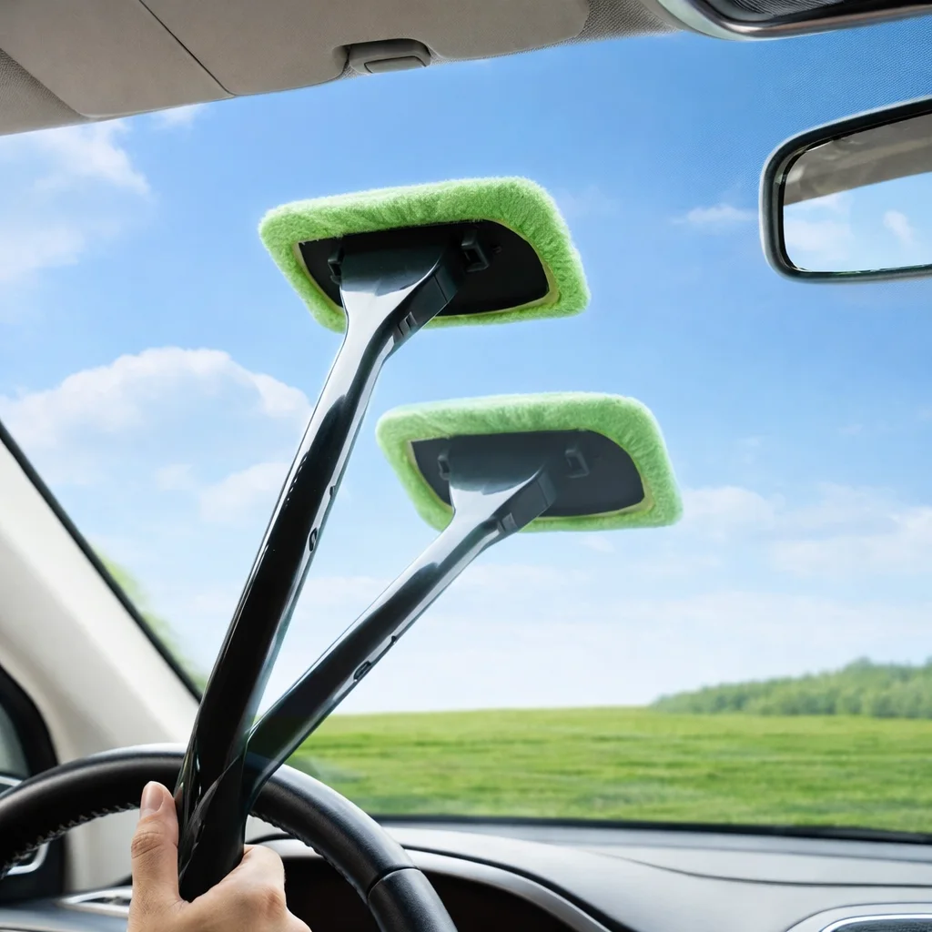 فرشاة تنظيف زجاج السيارة الداخلية بذراع طويل