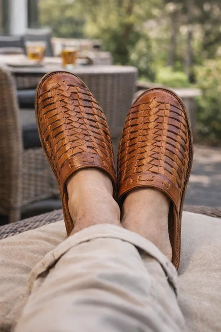 صندالة رجالية بالجلد الطبيعي – تصميم عصري مغربي