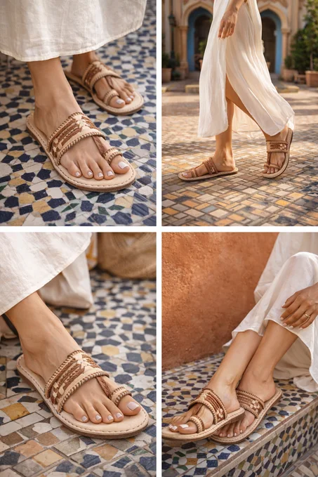 صندالة رجالية بالجلد الطبيعي – تصميم عصري مغربي