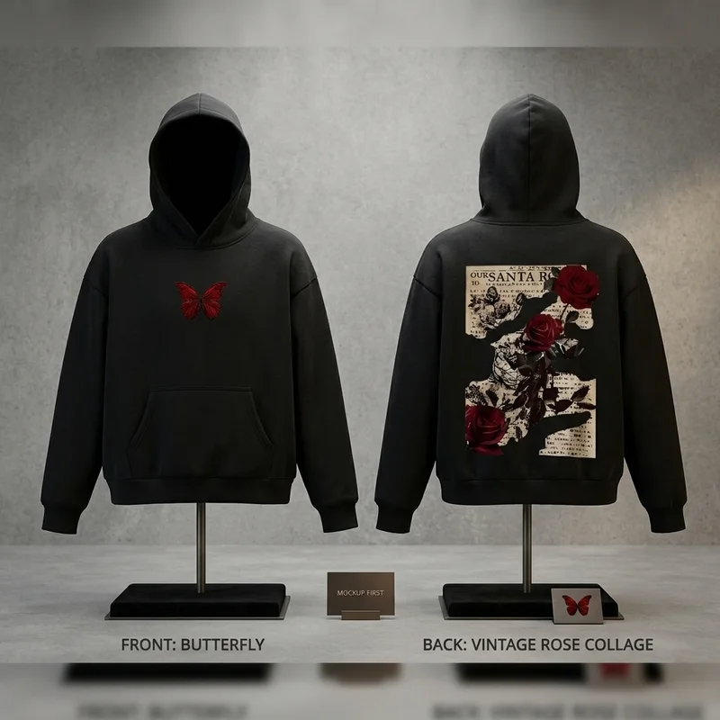 Hoodie Oversize Unisex - Rose Vintage & Papillon