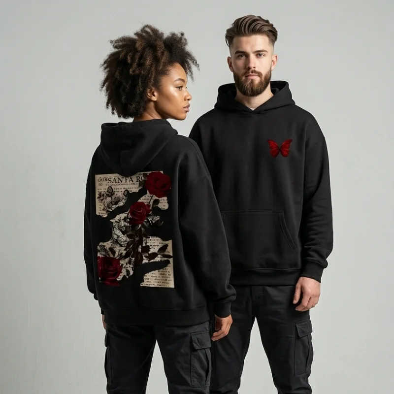 Hoodie Oversize Unisex - Rose Vintage & Papillon