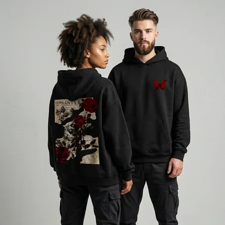 Hoodie Oversize Unisex - Rose Vintage & Papillon