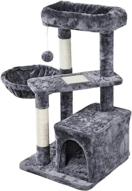 33in Cat Tree Cat Tower with Cozy Condo and Basket, Sisal-Covered Scratching Board & Posts Cat Furniture for Kitten Scratchers, Dark Gray