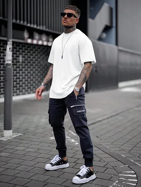 تيشيرت  برقبة دائرية ضيقة واكمام قصيرة للرجال ناعم ومريح ومتعدد الاستخدامات للربيع والصيف