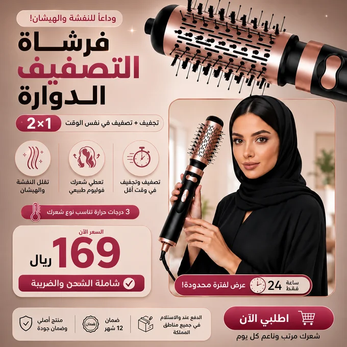 فرشاة التصفيف الدوارة ,2 في 1 LAC, ضمان عام