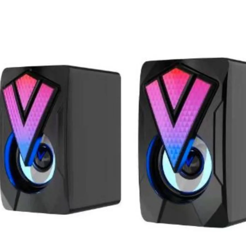 PC Speakers,Mini Desktop Speaker for PC with Colorful LED Light Up,Stereo 2.0
