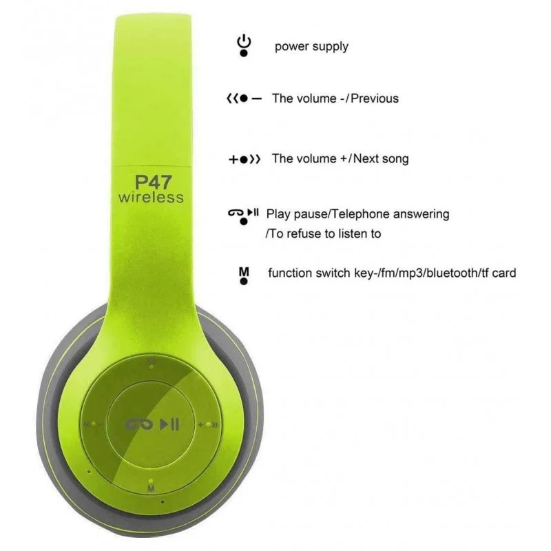 Casque Stéréo MP3 Sans Fil P47 Bluetooth – Vert