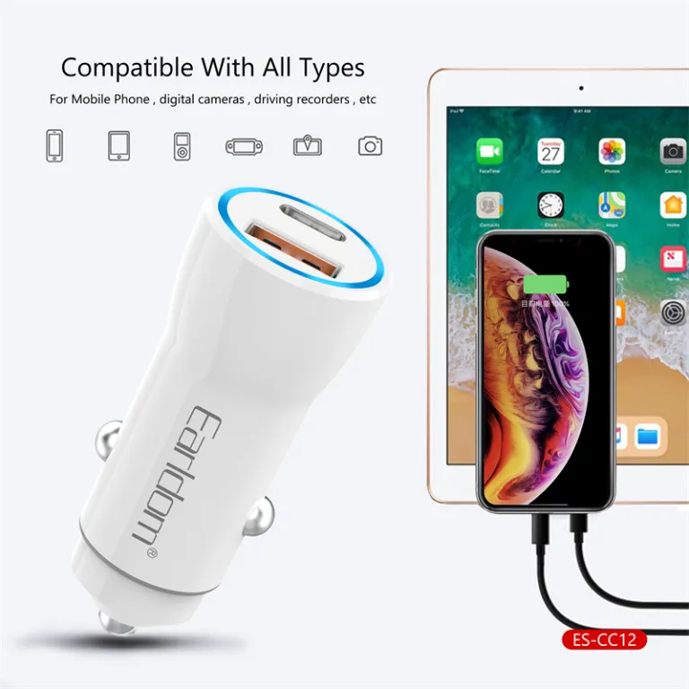 Chargeur voiture rapide iPhone 13, 20W USB C& Adaptateur de charge de voiture USB double port allume-cigare pour Apple iPhone 13 Pro Max