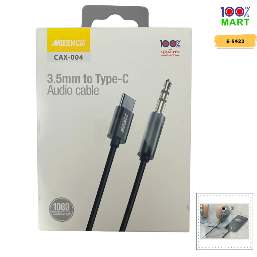 100% Mart X Modem Cat] Type-C To Aux 3.5mm Cable 1Meter E-5422