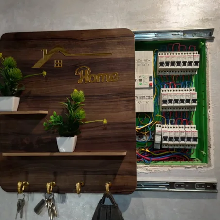 خزانة ديكور لإخفاء لوحة الكهرباء + رفوف + علاقات مفاتيح