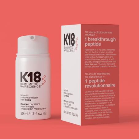 K18 — الماسك العلاجي دون شطف… إصلاح جزيئي يعكس تلف الشعر في 4 دقائق!