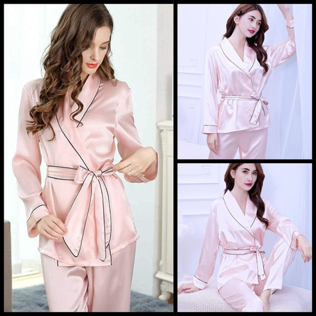 Ensemble de pyjama en satin de soie 2 pièces  couleur rose bebe .
