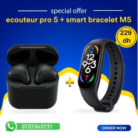 pack pro 5 noir + smart bracelet M5 originales